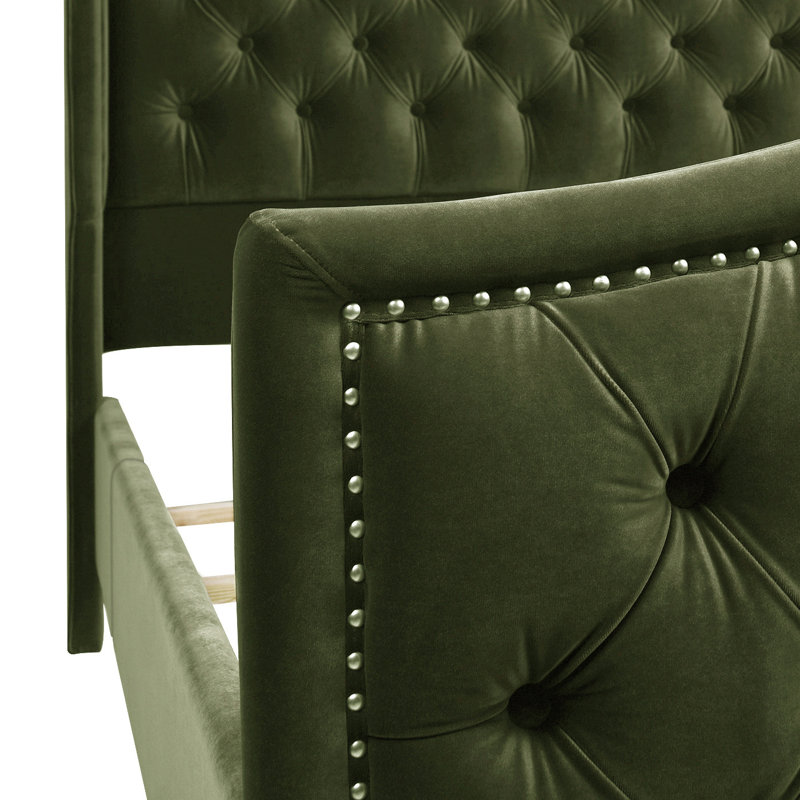 Coleman Upholstered Wingback Bed, Queen, Olive Green Velvet