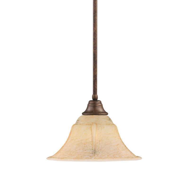 Stem Hung Pendant With Glass, Bronze, 14", White Marble Glass