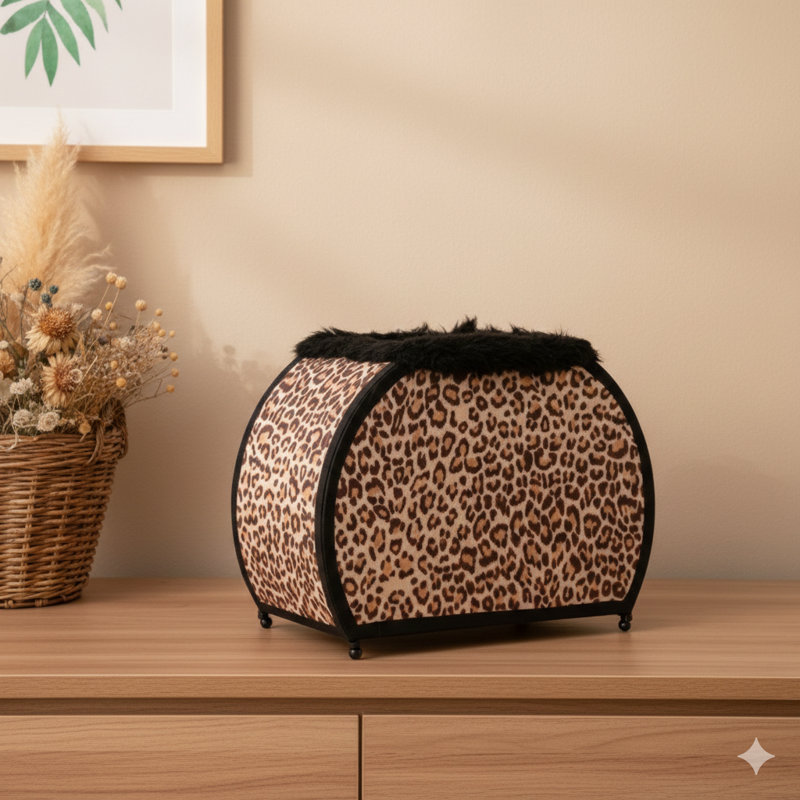 Lampe de table de 11,75 pouces avec imprimé léopard, ressemblant à un sac à main et comportant une poignée simulée noire