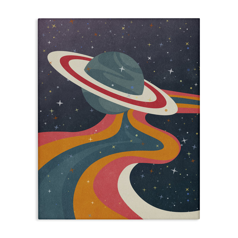 Art mural rétro sur toile, "Planète de l'espace" par Nataly White, H 20 po x l 16 po