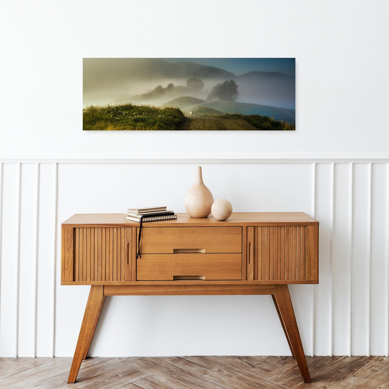 Misty Morning Dog Walk by Razvan Lazarescu - Wrapped Canvas Panoramic Print, 91.44 cm H x 30.48 cm W