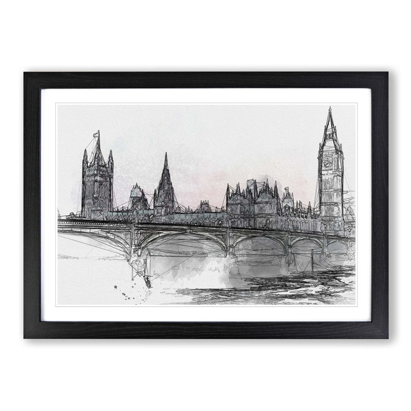 Houses of Parliament & Big Ben in Abstract - Picture Frame Graphic Art Print, Black Framed, 62cm H x 87cm W x 2cm D
