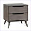 Table de chevet 2 tiroirs Mid-Century moderne grise avec pieds fuselés en bois massif-1023591409