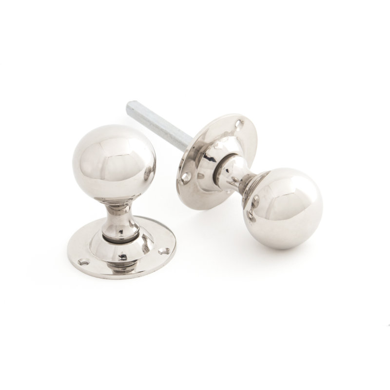 Ball Mortice Knob Set, Polished Nickel