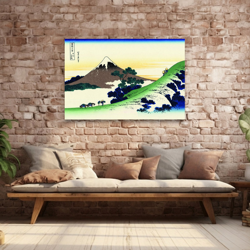 Inume Pass In The Kai Province Classic Traditional Abstract Horse Landscape Mountain Wall Art Print by Katsushika Hokusai - Wrapped Canvas Print