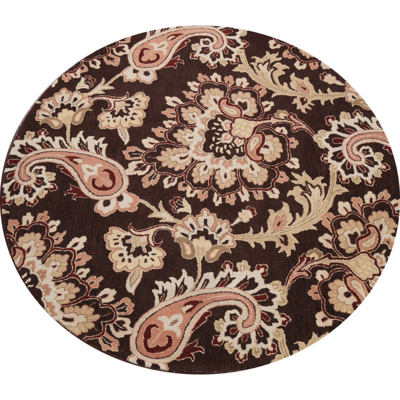 Tapis rond brun / beige en laine touffeté à la main à motif cachemire Banff, Rond 8 pi
