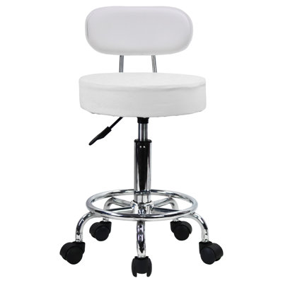 PU Leather Rolling Mid-Back Height Adjustable Lab Stool with Footrest