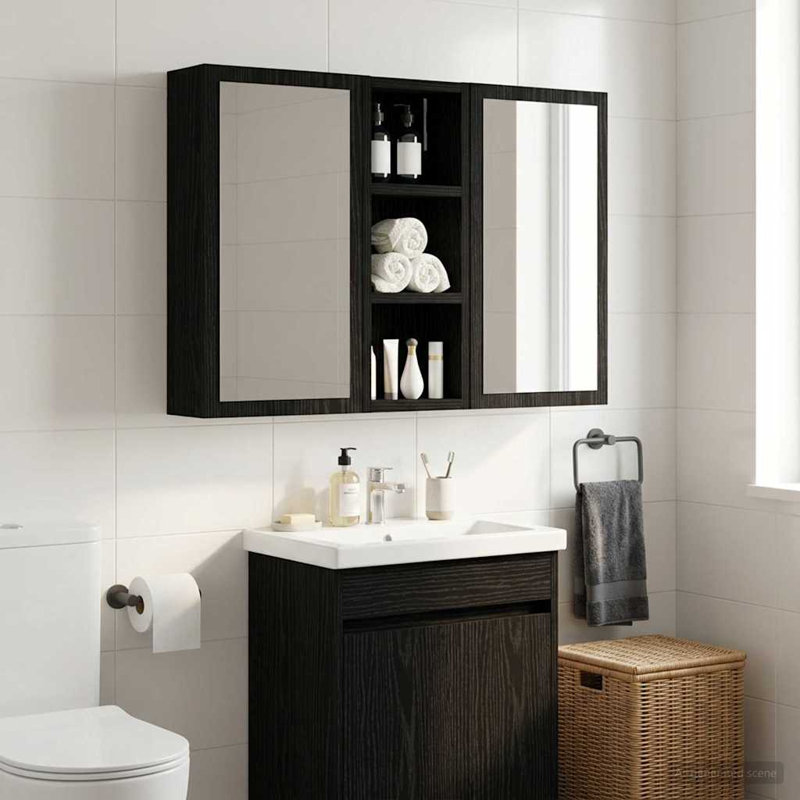 Wall Mounted Required Bathroom Cabinet, Black Oak, 50cm H x 20cm W x 10cm D