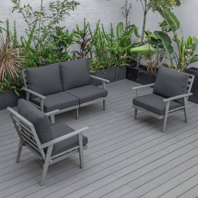 Ensemble de conversation avec canapé et coussins 3 pièces Pandora, Gris anthracite