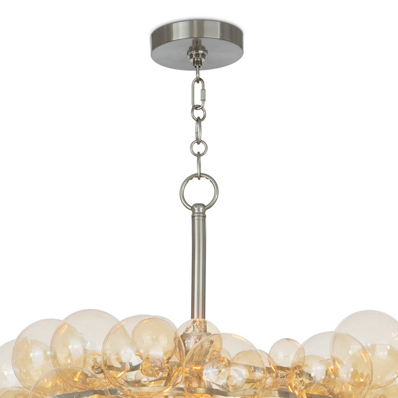 Bubbles Chandelier with Amber Glass, Brushed Nickel
