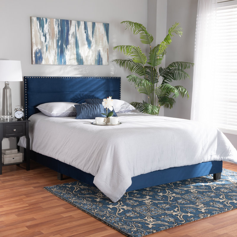 Warsaw Upholstered Standard Bed, Full/Double, Navy Blue