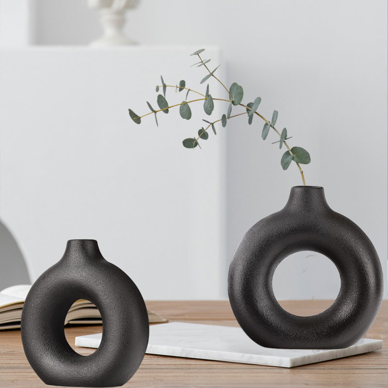 Flower Vase, Flower Vase, Ceramic Vase For Home Decor, Set Of 2, Black