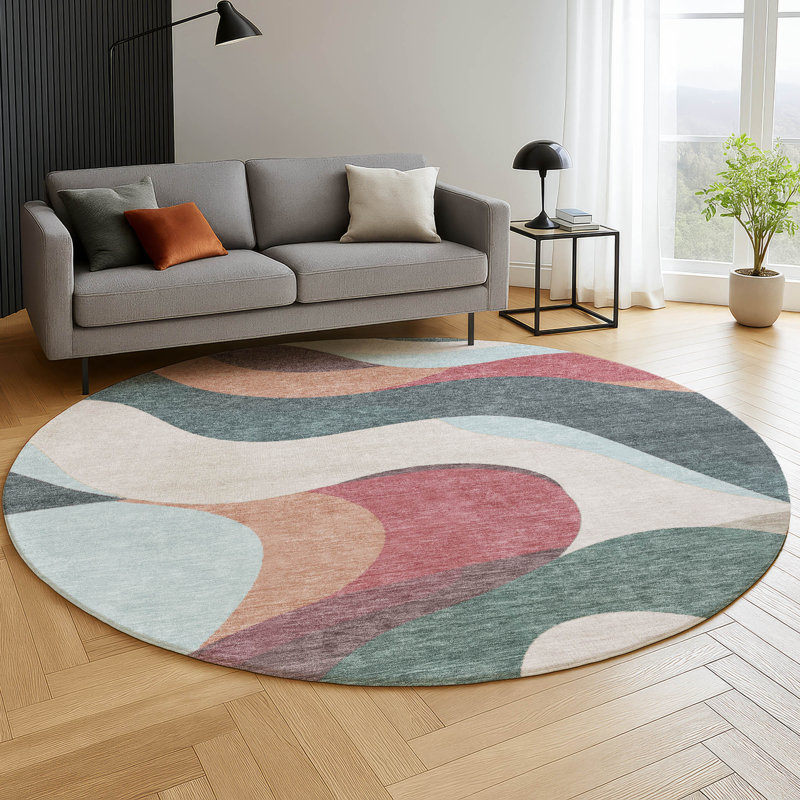 Premium Machine Washable Mayfield AMF2186 swirls Rug, 8' Round, Coral