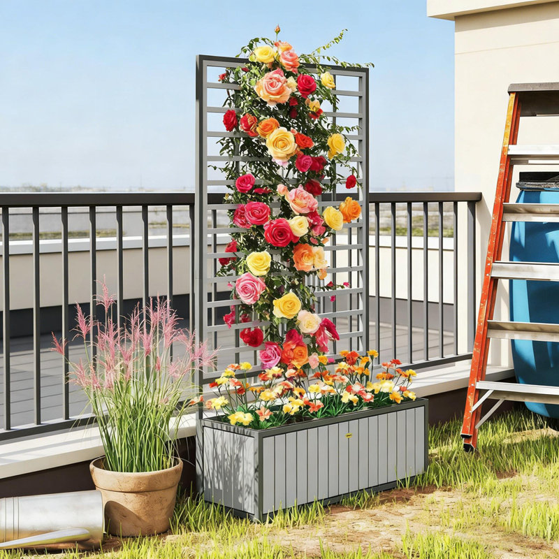 Lit de jardin surélevé en bois avec treillis, Gris