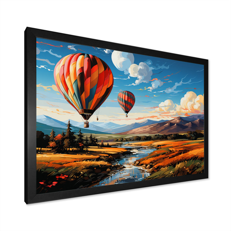 Orange Hot Air Ballon Bold Landscape I - Hot Air Balloon Canvas Prints, H 34 po x l 44 po x P 1,5 po, Cadre photo noir