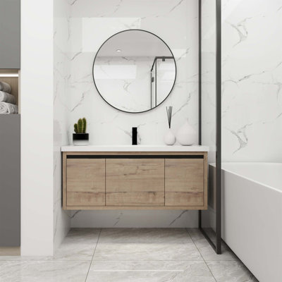 Armoire de salle de bain 48 po avec lavabo, portes à fermeture douce et tiroir, montage flottant pour salle de bain moderne