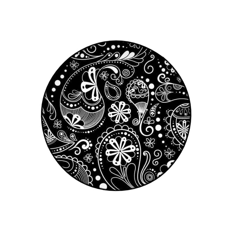 Black And White Ethnic Patterned Woven Base Decorative Carpet, Round 2'8"