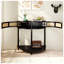 Table de bout Boho avec porte coulissante en rotin, bois massif noir et console en bois aggloméré