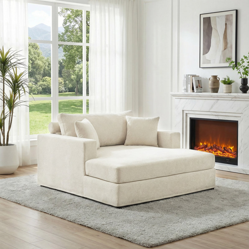 Très grand canapé-lit en chenille de 56,3 po de largeur, Beige