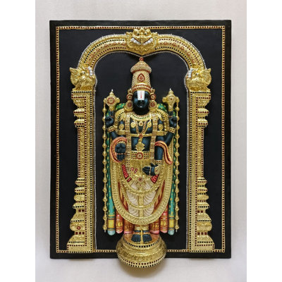 Tirupati Balaji (Venkateshvara) | Super Embossed 3D Face Work | Tanjore Painting With Frame