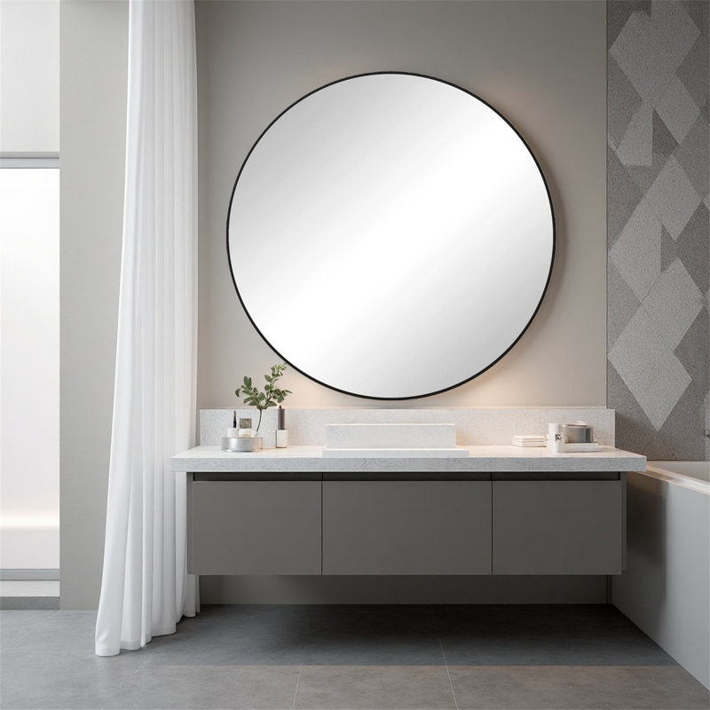 28-inch Black Round Wall Mirror