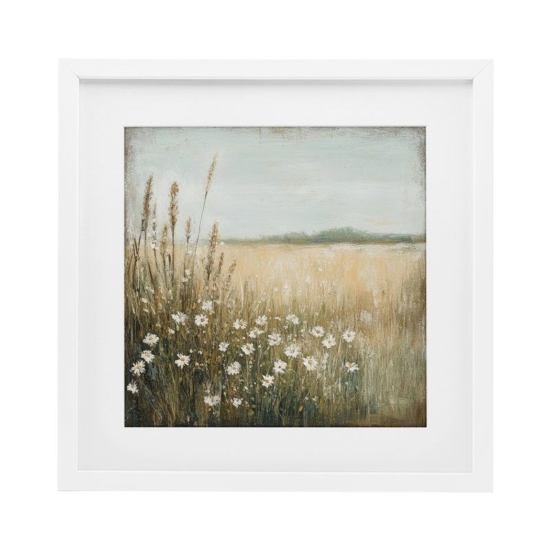 «Daisy Dream Landscape», reproduction d'art sous verre encadrée par Petal Prints Design, H 16 po x l 16 po
