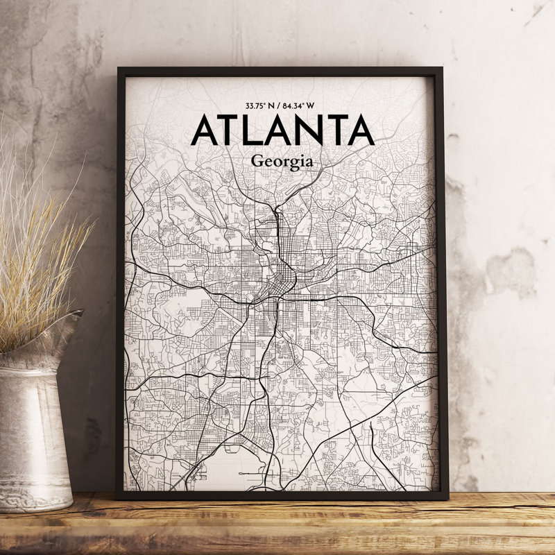 « atlanta city map », reproduction d’impression sur affiche en tons, H 17 po x l 11 po x P 0,05 po