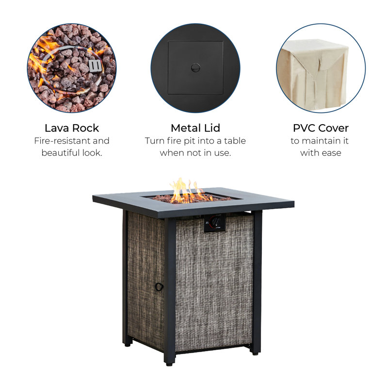 Square Polyresin Propane Smokeless Fire Pit Table with Hidden Fuel Tank