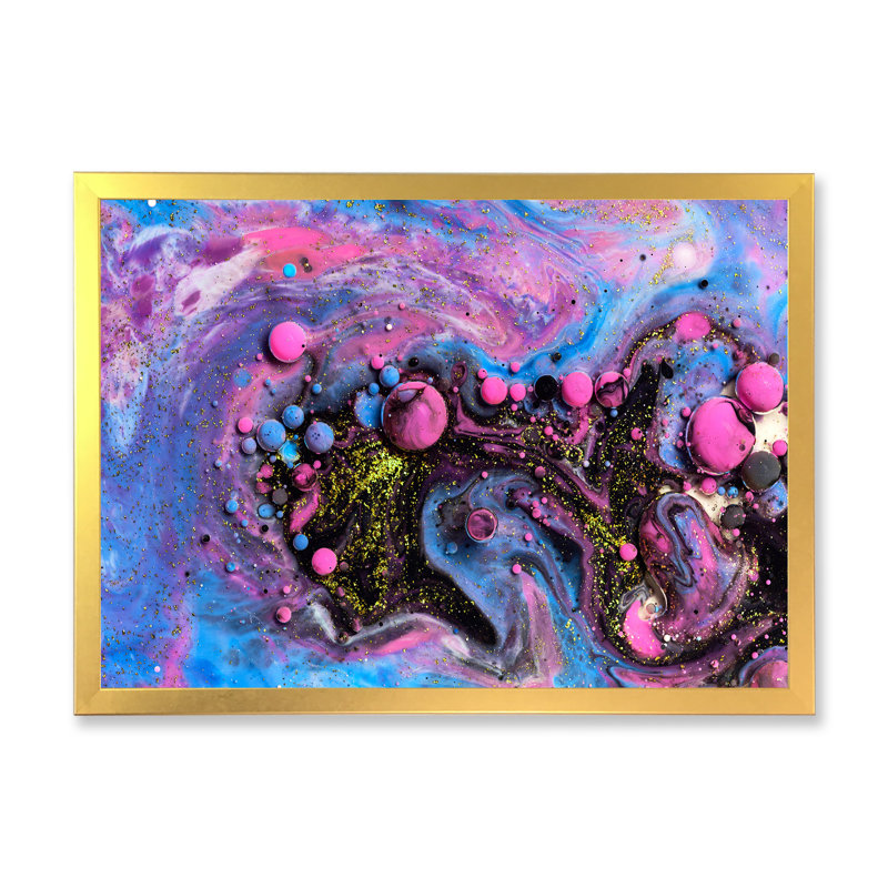 «Pink and Blue Luxury Abstract Fluid Art», reproduction sur toile, H 12 po x l 20 po, Toile à cadre d'angle fermé doré