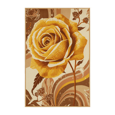 Machine Washable Ortencia Rose Eclectic Floral Rug in Brown – LightBrown Binding