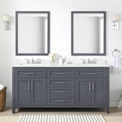 Tahoe 72 in. Dark Charcoal Freestanding Vanity with Mirror, Engineered Stone Top, Backsplash, Brushed Nickel