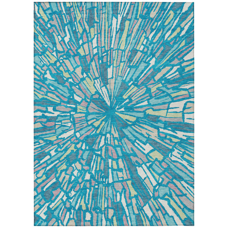 Machine Washable Indoor/Outdoor Chantille ACN2514 Modern Rug, Teal, Rectangle 8' x 10'