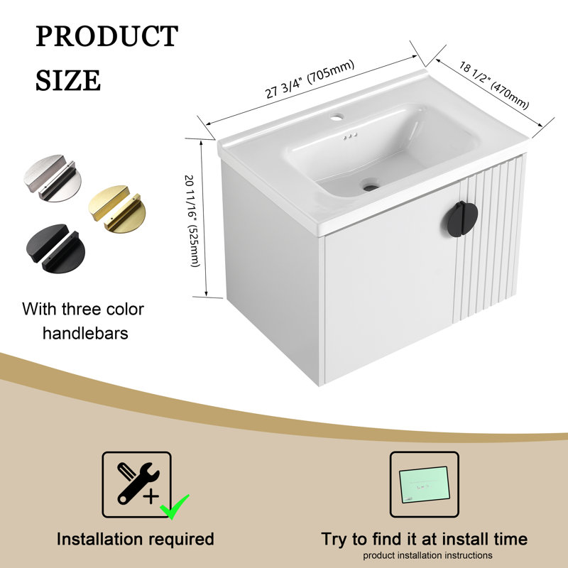 Espitia 28'' Single Bathroom Vanity with Ceramic Top, White, Black