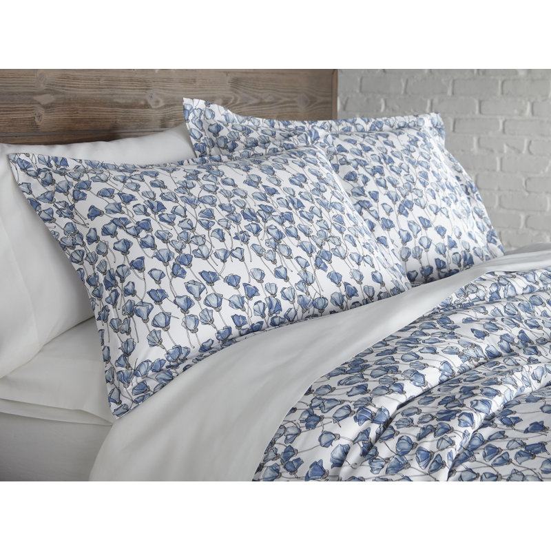 Forevermore Collection Reversible Cotton Duvet Cover Set, Twin Duvet Cover + 1 Sham, Blue