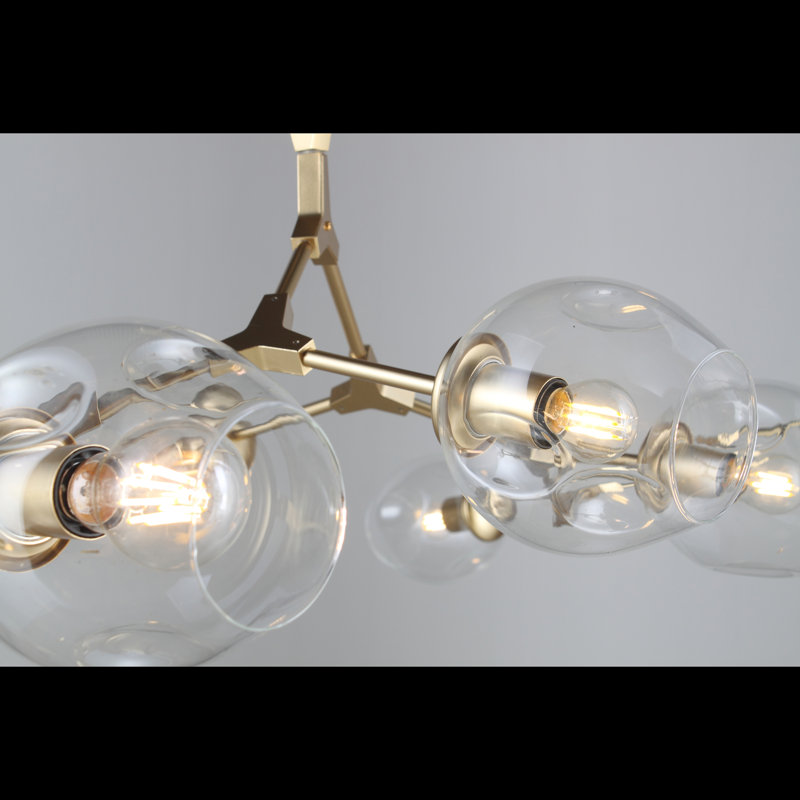 Lustre linéaire moderne 10 lumières spoutnik Shumway, Laiton mat