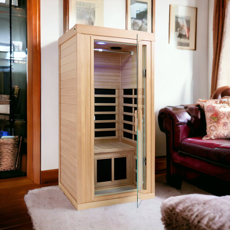 Single Person Hemlock Bluetooth Compatible Low EMF FAR Infrared Sauna for Indoor Use, Hemlock