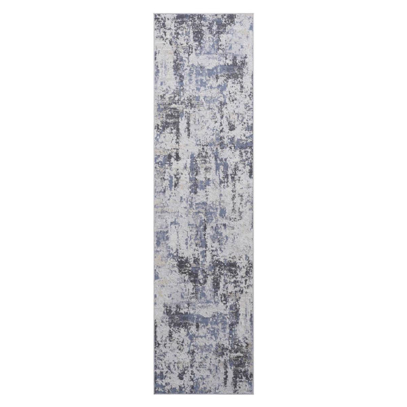 PAYAS Collection 2X8 Grey / Denim / Abstract Runner Rug, Runner 2'2" x 8'