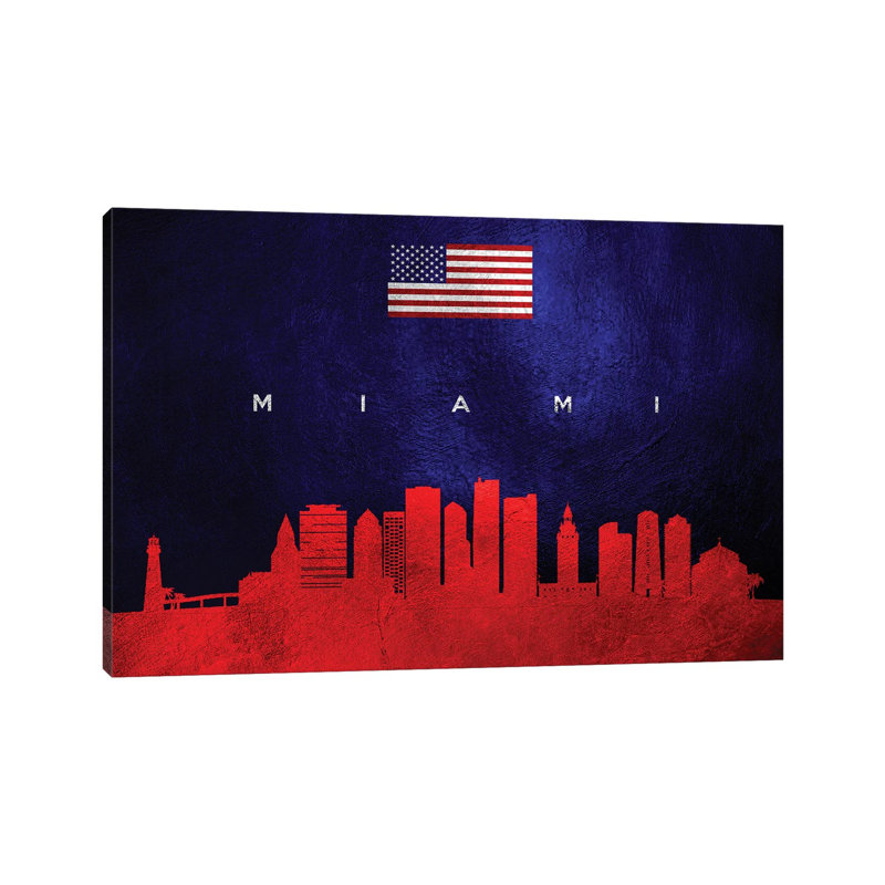 Miami Florida Skyline by Adrian Baldovino - Wrapped Canvas Print, 20.32 cm H x 30.48 cm W