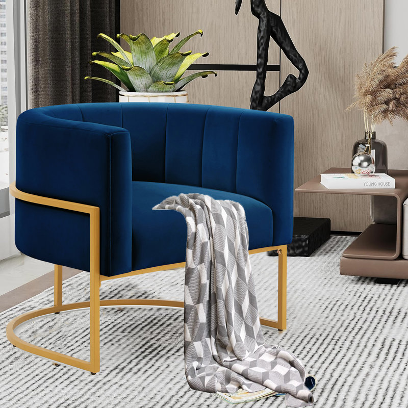 Fauteuil demi-tonneau Joemichael, Velours bleu marine