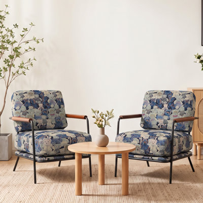 Fauteuil d'appoint rembourré de style Mid-Century avec structure en métal et accoudoirs en bois