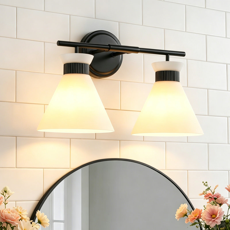 Kaylisa 2-Light Bathroom Vanity Light Fixture with Frosted Glass Shades, Matte Black