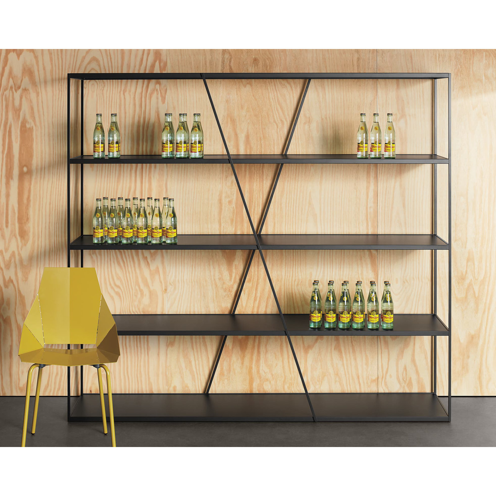 NeedWant Etagere Bookcase, Oblivion, (4 Shelves) 73" H x 80" W x 19" D