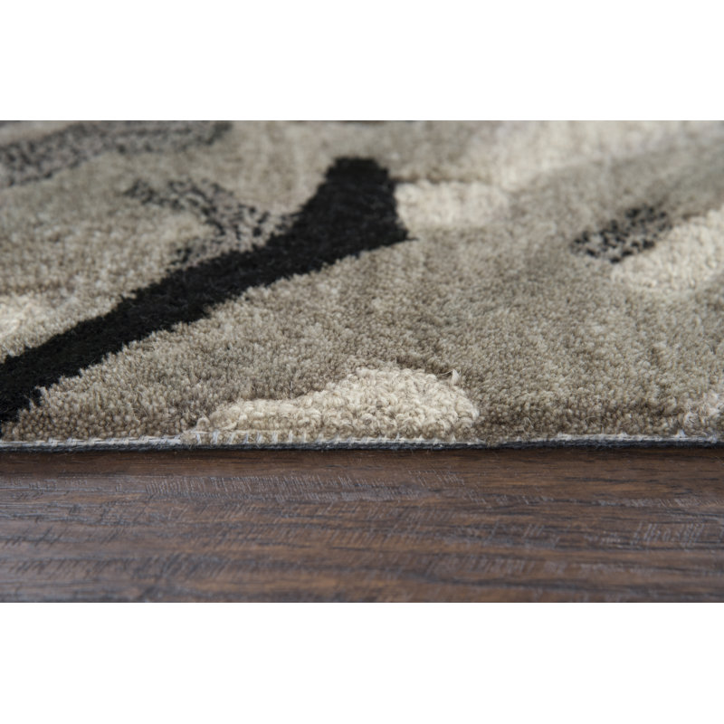 Tapis crème/gris en laine touffeté à la main Prentice, Rectangle 5 pi x 8 pi