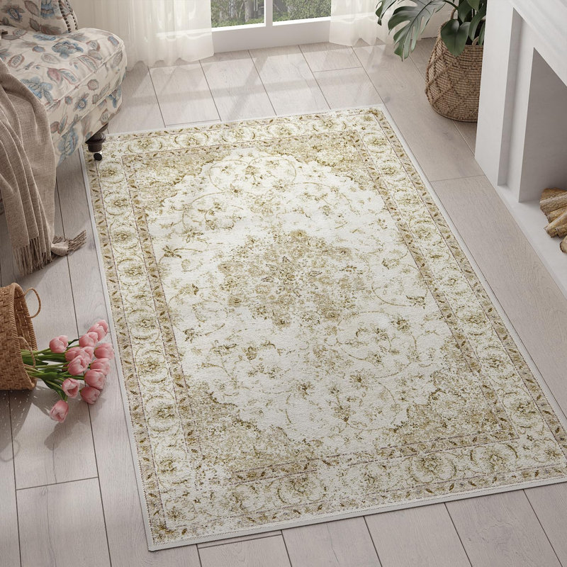 Chenille Mashine Washable Vintage Indoor Arae Rug with Non-Slip Backing for Bedroom Living Room Kitchen Entryway