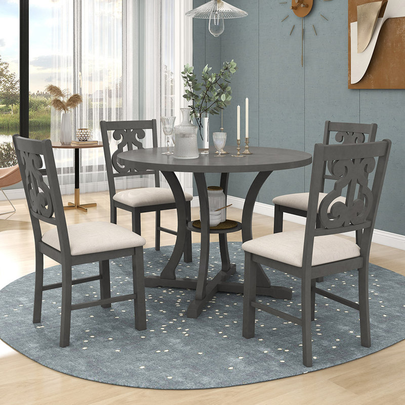 Checkers 4 - Person Dining Set,Round Table Top,dining table set,dining room set, Gray, Gray