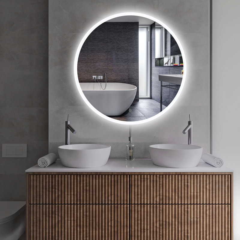 Round Frameless Backlit LED Anti-fog Bathroom Vanity Mirror, 24' x 24'