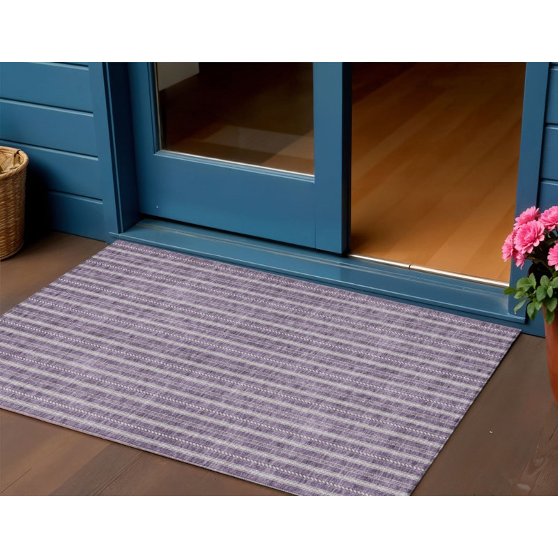 Tapis intérieur lavable rayé mauve et ivoire 3 pi x 5 pi