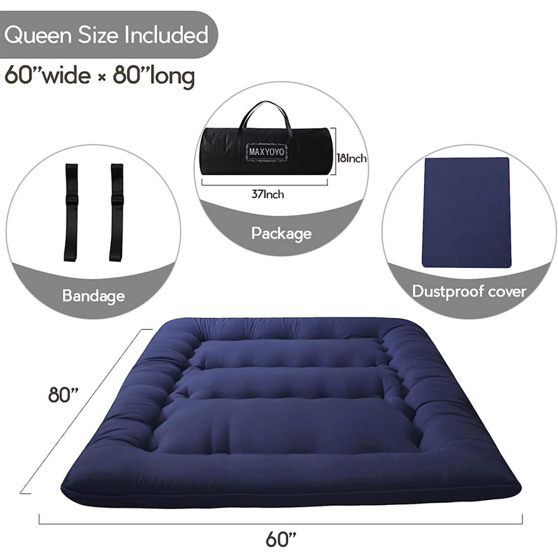 Missoula Queen 4'' Memory Foam Mattress Pad, Navy