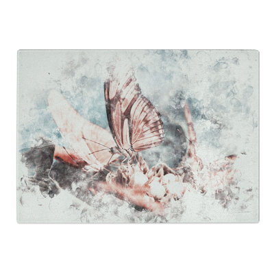 Tempered Glass Pink Butterflies Chopping Board