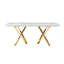 Set Of 6, MDF Marble Pattern Dining Table Mirror Gold Stainless Steel Base, Rectangular Table With 6 Chairs